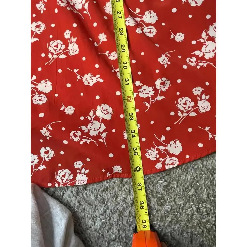 Everly | Anthropology Red Floral Dress Size L Made in USA - Picture 3 of 9